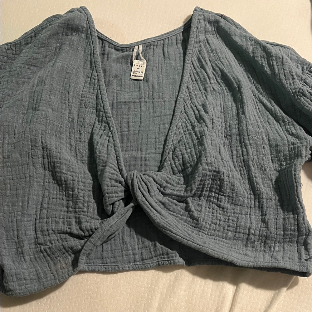 Rusty Dusty Blue Twist-Knot Crop Top